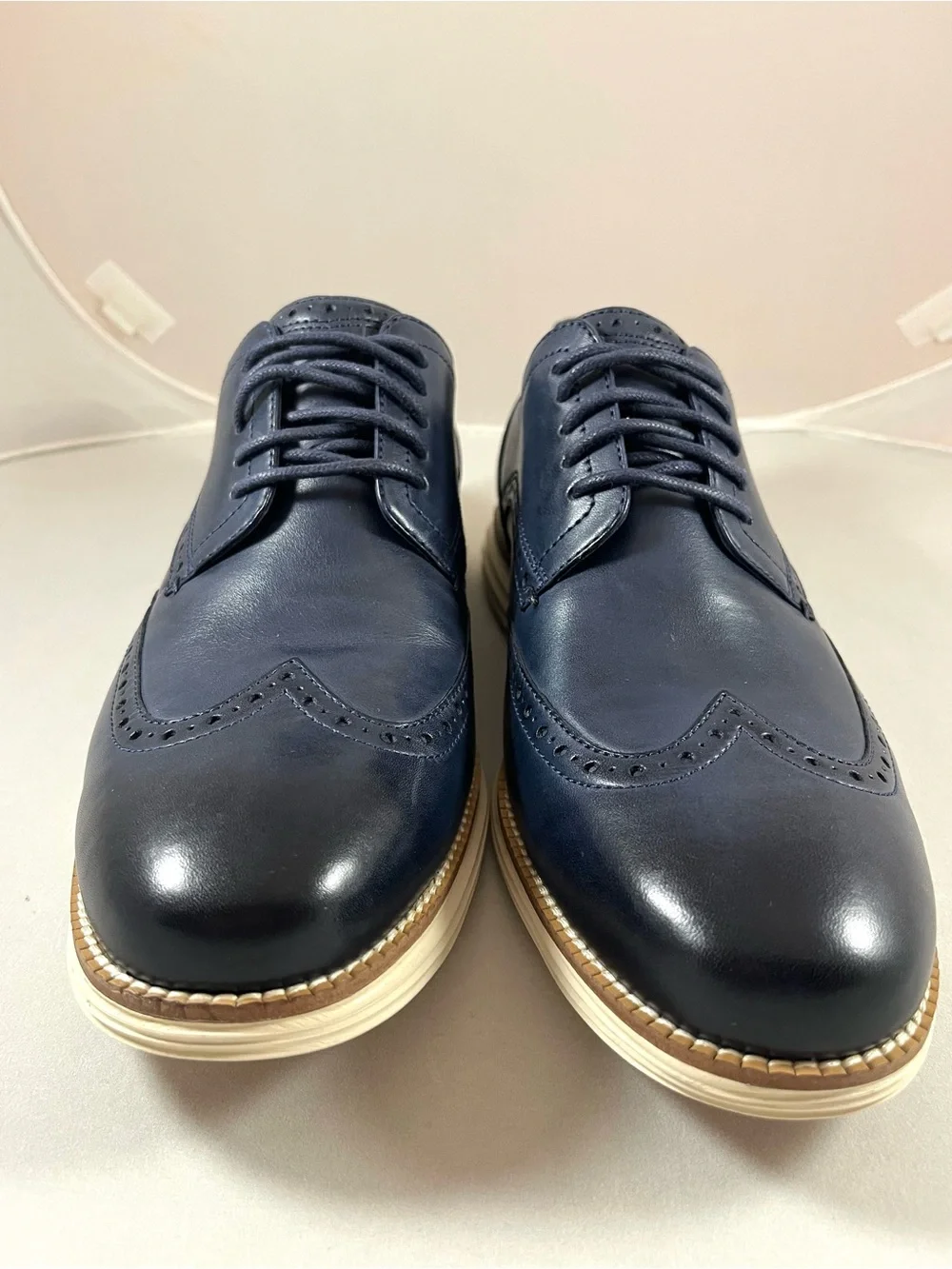 NIB Cole Haan Original Grand Shortwing Navy Leather Oxford with Ivory Sole